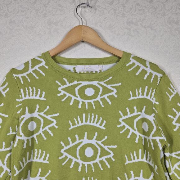 Lizette Collection EVIL EYE Cropped Sweater sz M* Green White Art To Wear READ - Picture 3 of 12